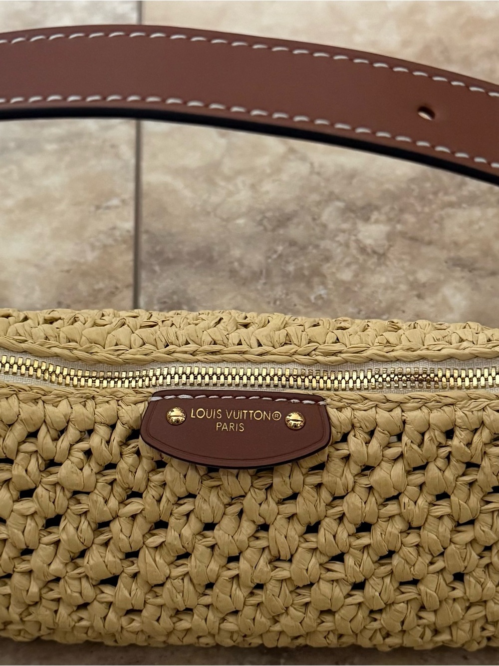 INEXPENSIVE Louis Vuitton Pochette Hills in Raffia Shoulder Bag